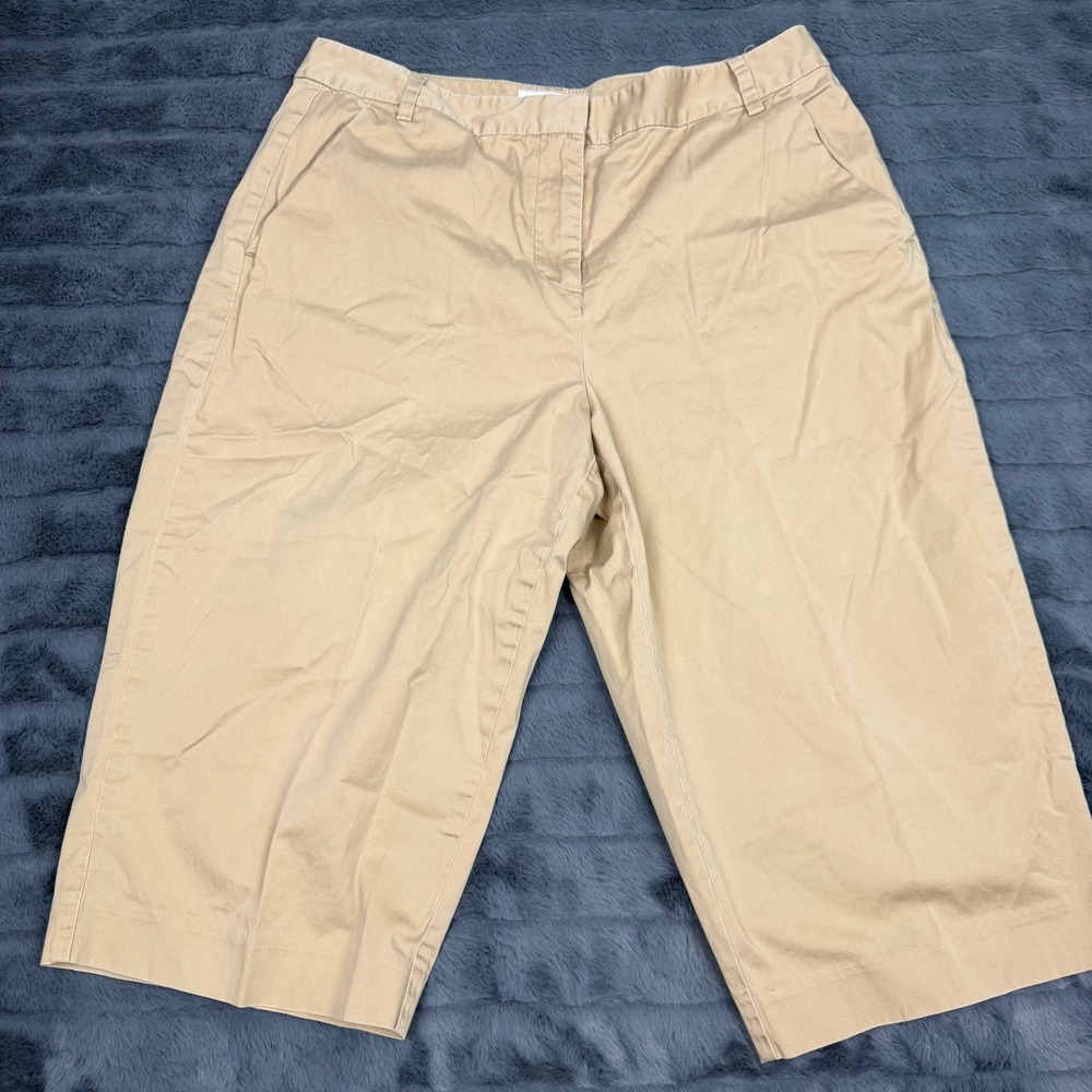 Talbots Stretch Khaki Crop Pants Womens 10 Tan Cotton Blend Wide Leg Capris